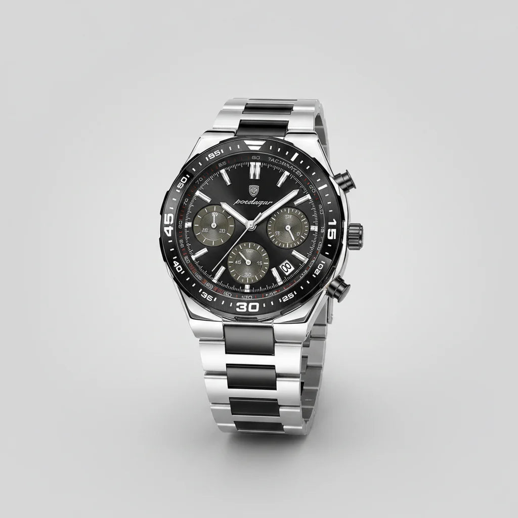 Business Chronograph Watch – Stainless Steel, Luminous Dial, Date Display