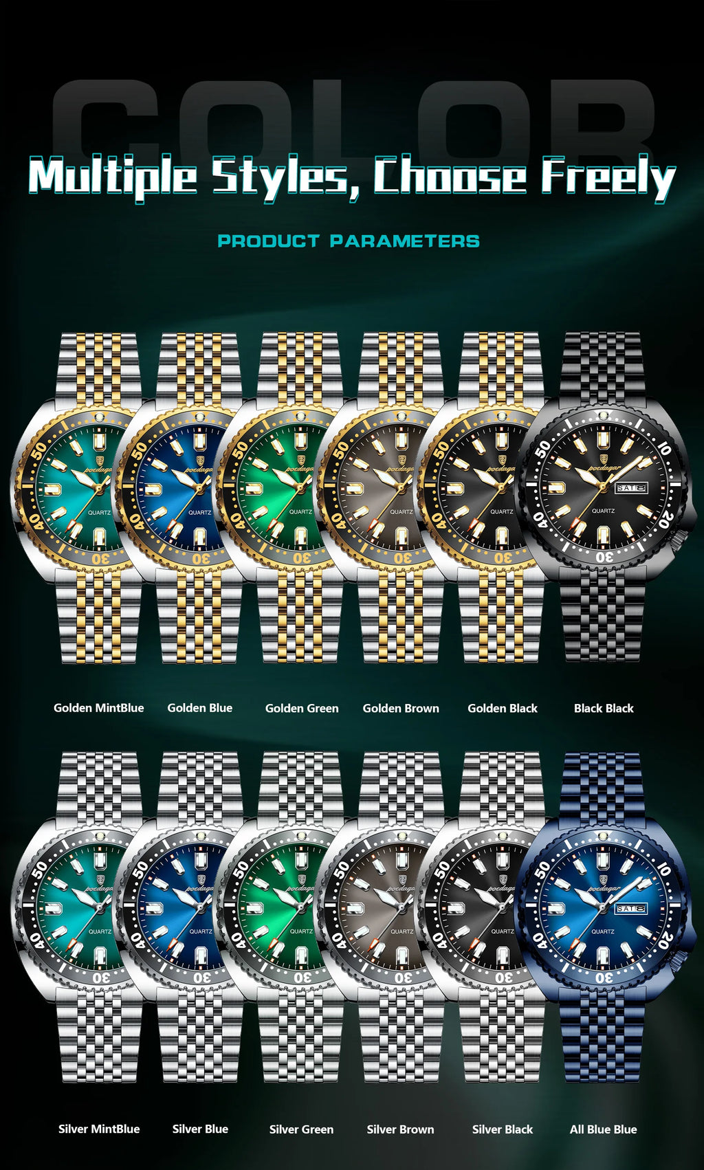Large Full Calendar Watch – Luminous Dial with Hidden Clasp Bracelet