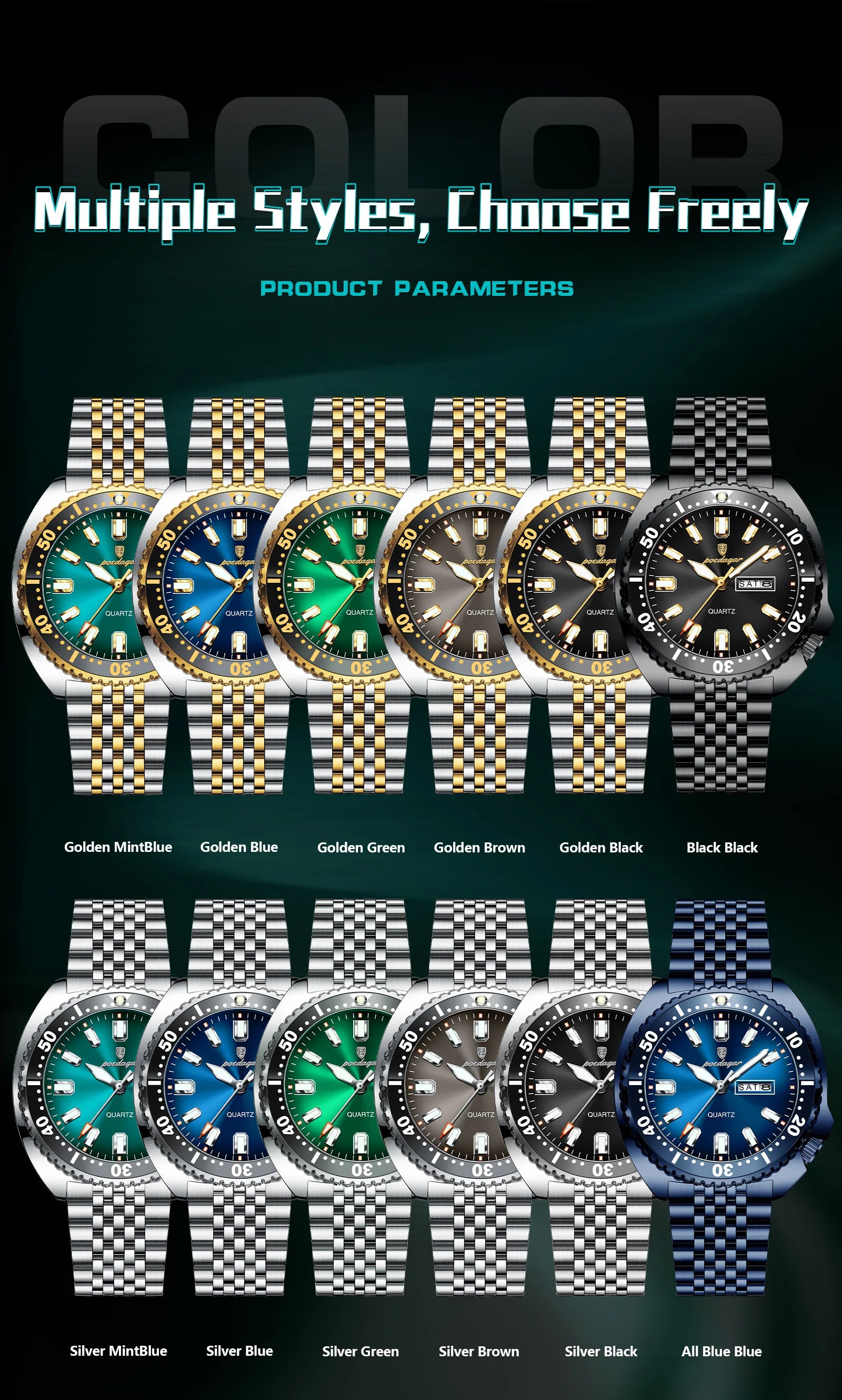 Large Full Calendar Watch – Luminous Dial with Hidden Clasp Bracelet