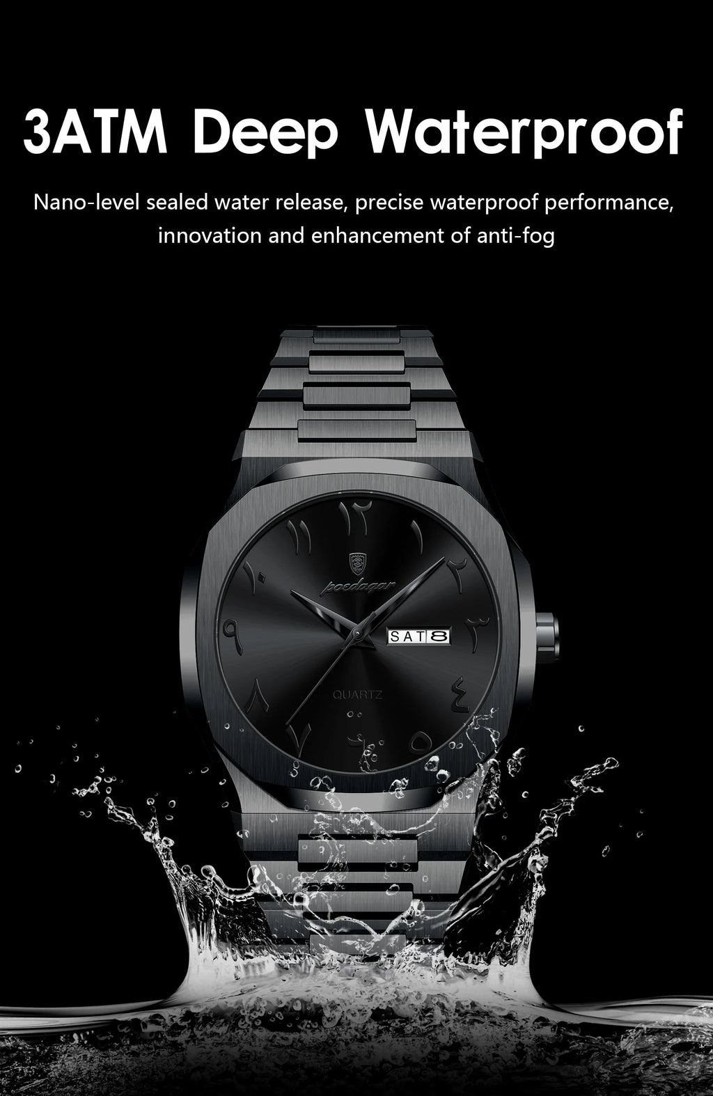 Irregular Shape Full Calendar Watch – Date & Week Display with Hidden Clasp