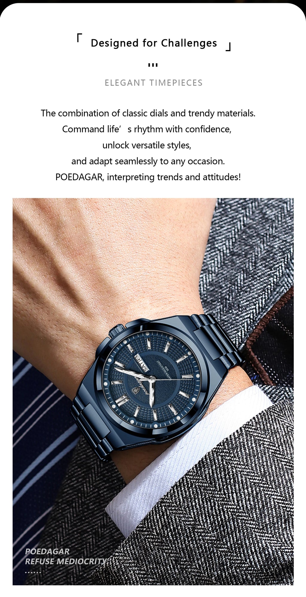 Full Calendar Sport Watch – Luminous Dial with Hidden Clasp Bracelet