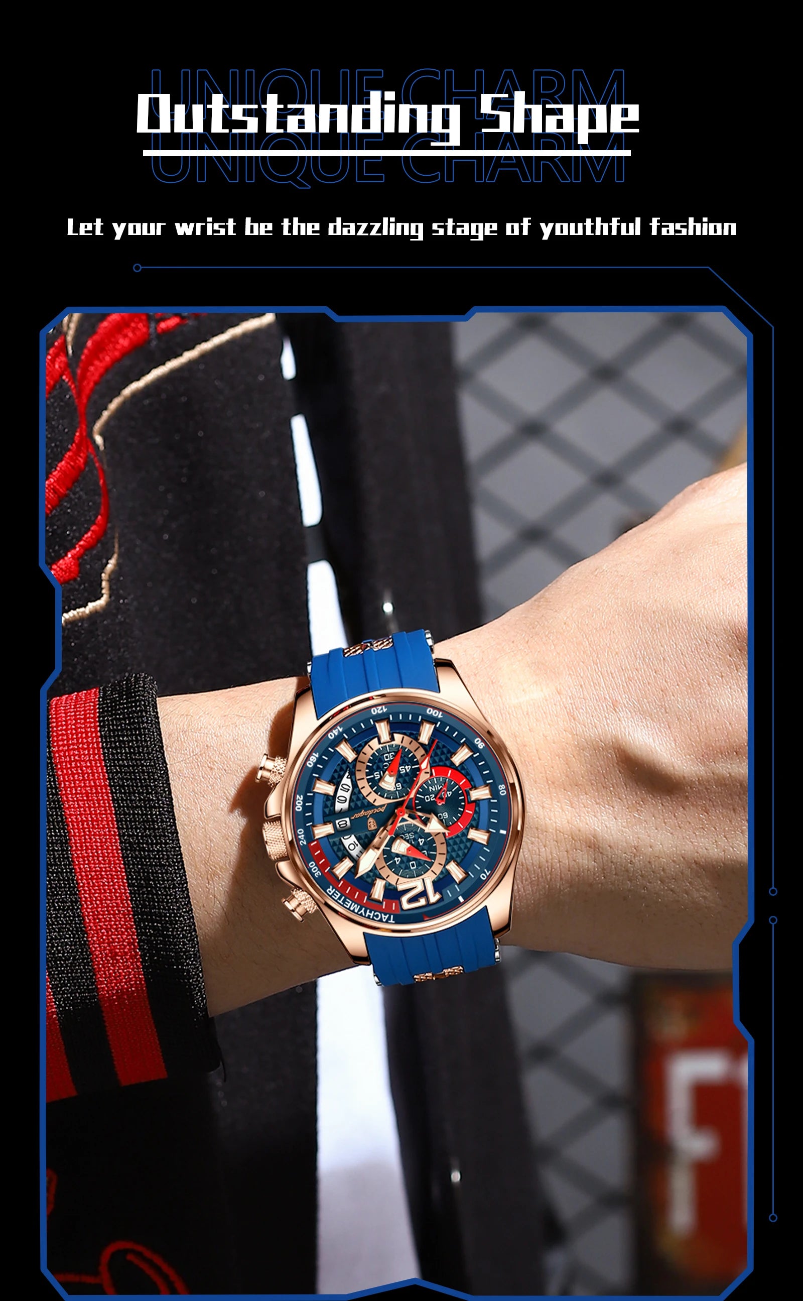 Chronograph Sport Watch – Large Arabic Dial with Silicone Strap & Full Calendar