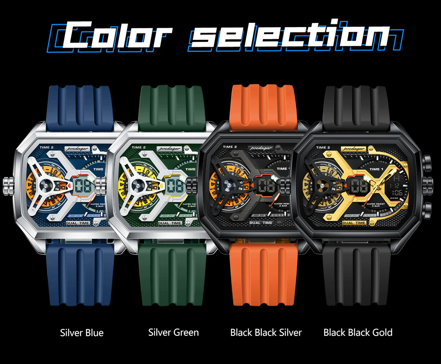 LED Chronograph Sport Watch – Dual Time & Alarm with Silicone Strap