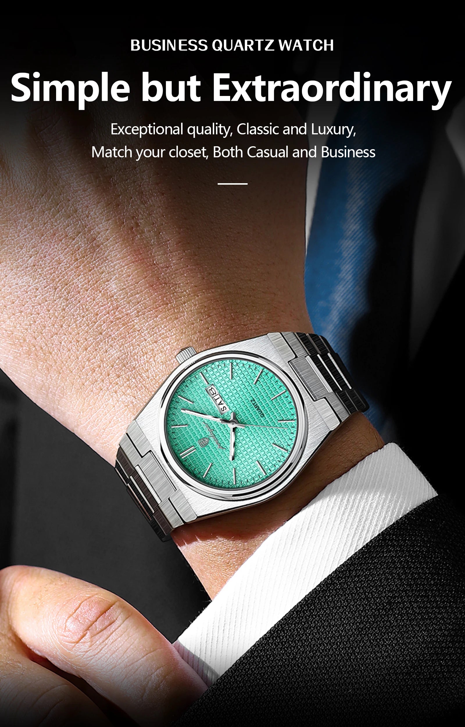 Full Calendar Stainless Steel Watch – Luminous Dial with Hidden Clasp Bracelet