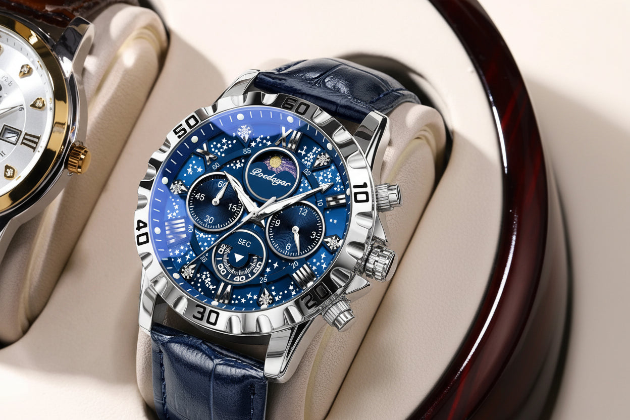 Chronograph Watch with Multiple Time Zone – Leather Strap & Sapphire Crystal