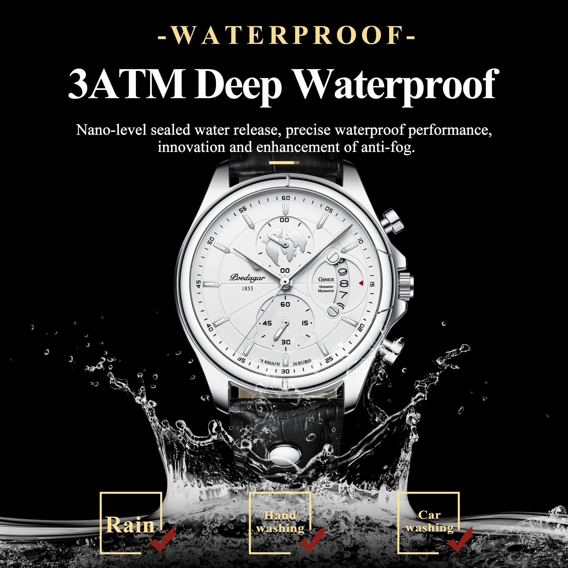Chronograph Leather Watch – Full Calendar & Luminous Dial