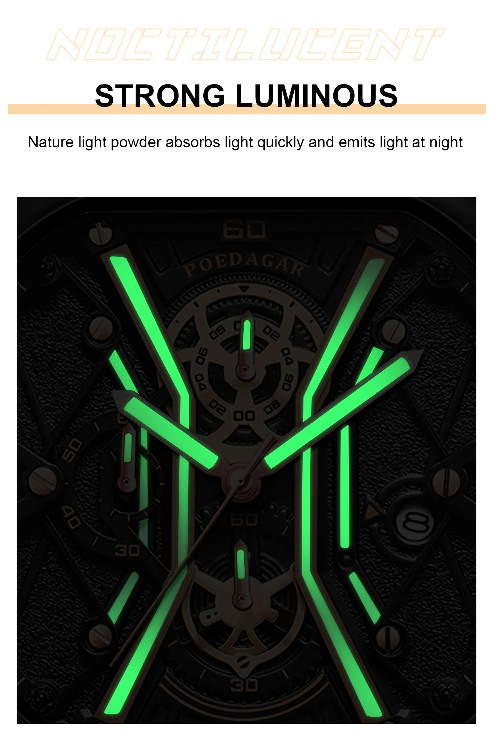 Square Chronograph Watch – Full Calendar with Leather Strap & Luminous Dial