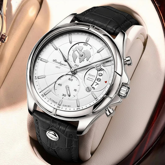 Chronograph Leather Watch – Full Calendar & Luminous Dial
