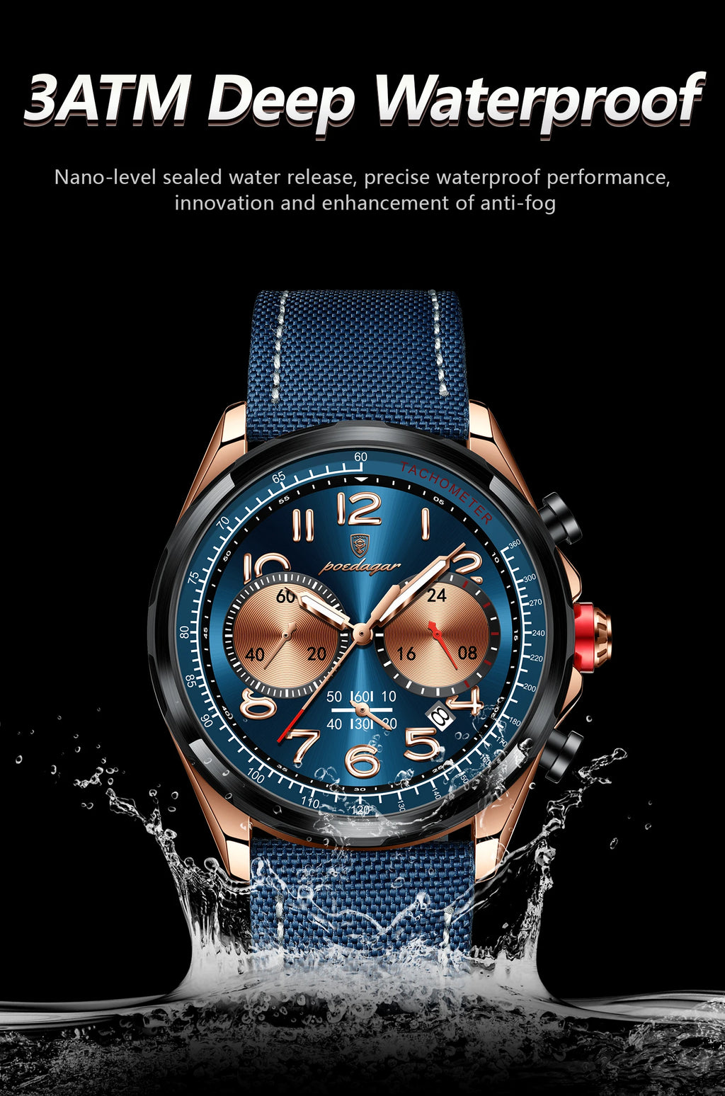 Chronograph Watch with Nylon Strap – Complete Calendar & Luminous Arabic Dial