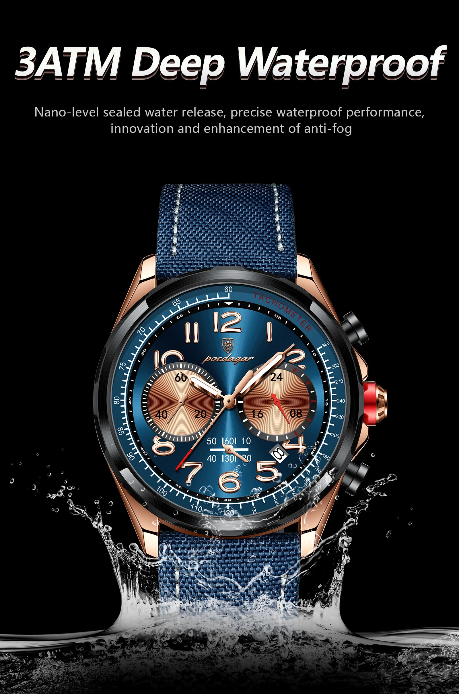 Chronograph Watch with Nylon Strap – Complete Calendar & Luminous Arabic Dial