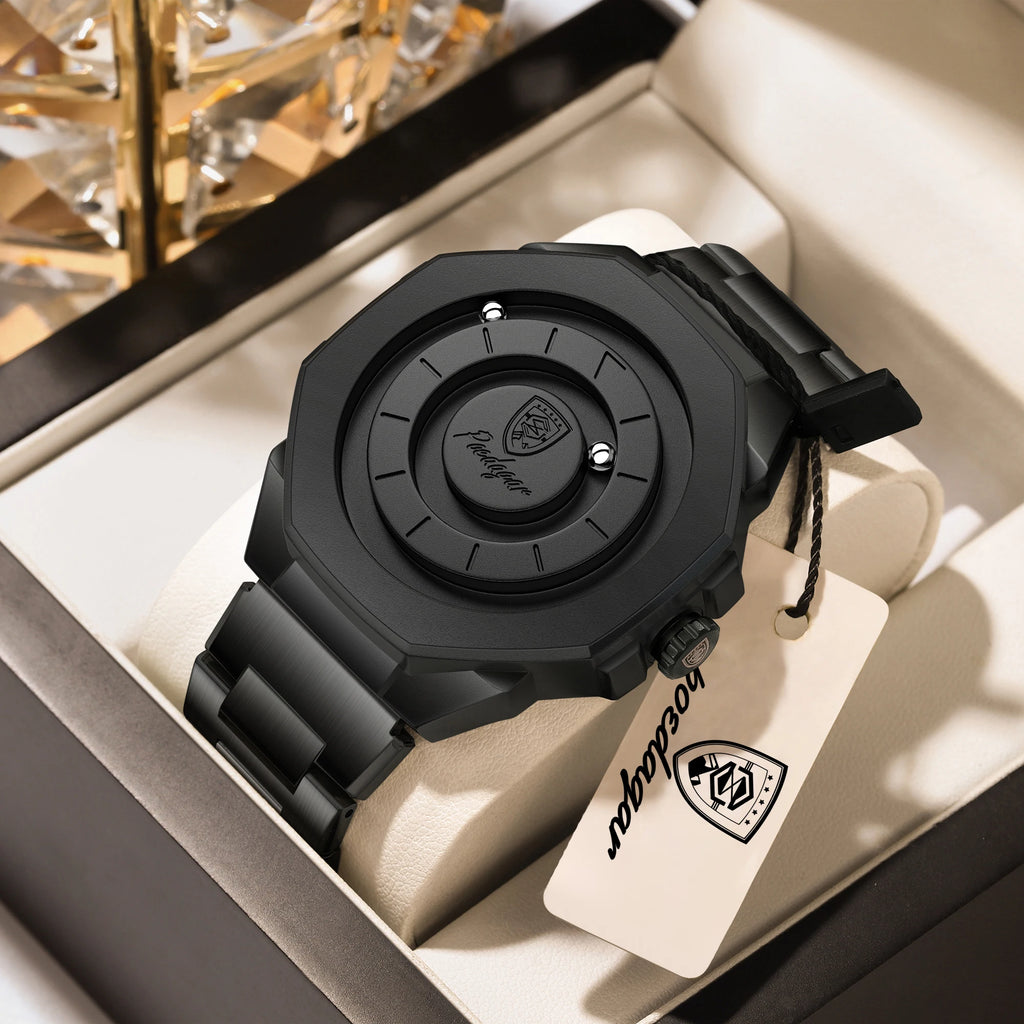 Sculpted Irregular Sport Watch – Large Numberless Dial with Hidden Clasp Bracelet