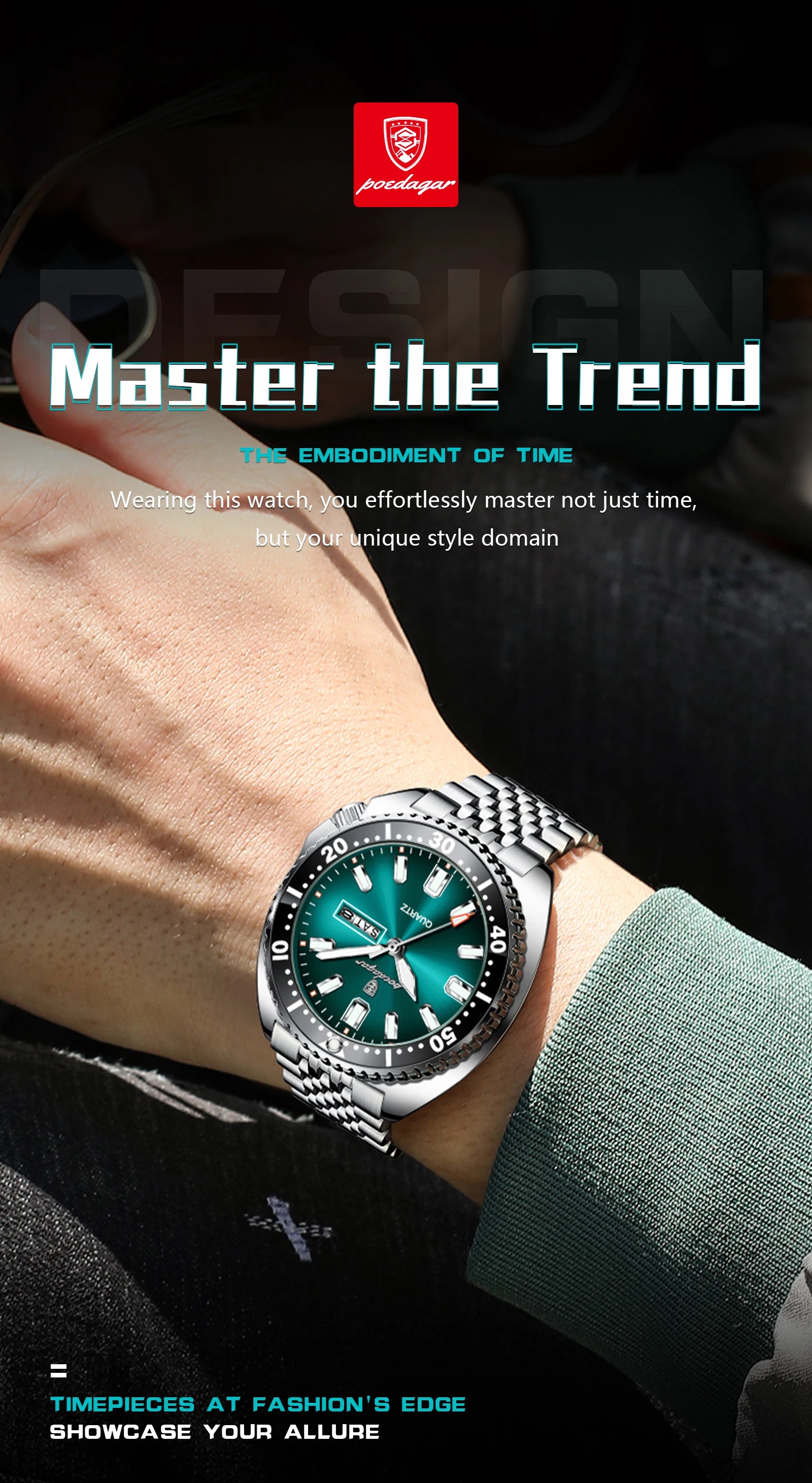 Large Full Calendar Watch – Luminous Dial with Hidden Clasp Bracelet