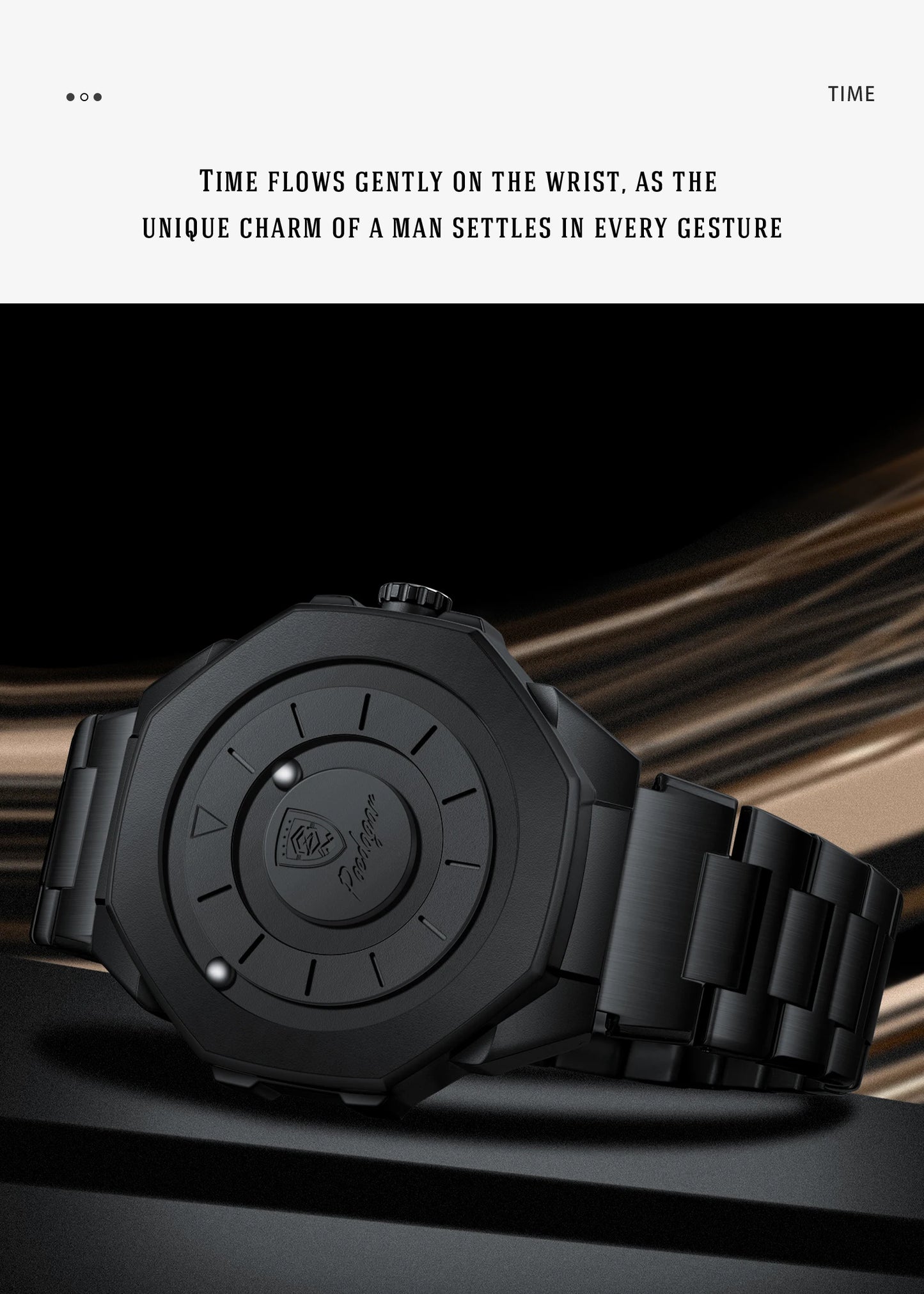 Sculpted Irregular Sport Watch – Large Numberless Dial with Hidden Clasp Bracelet