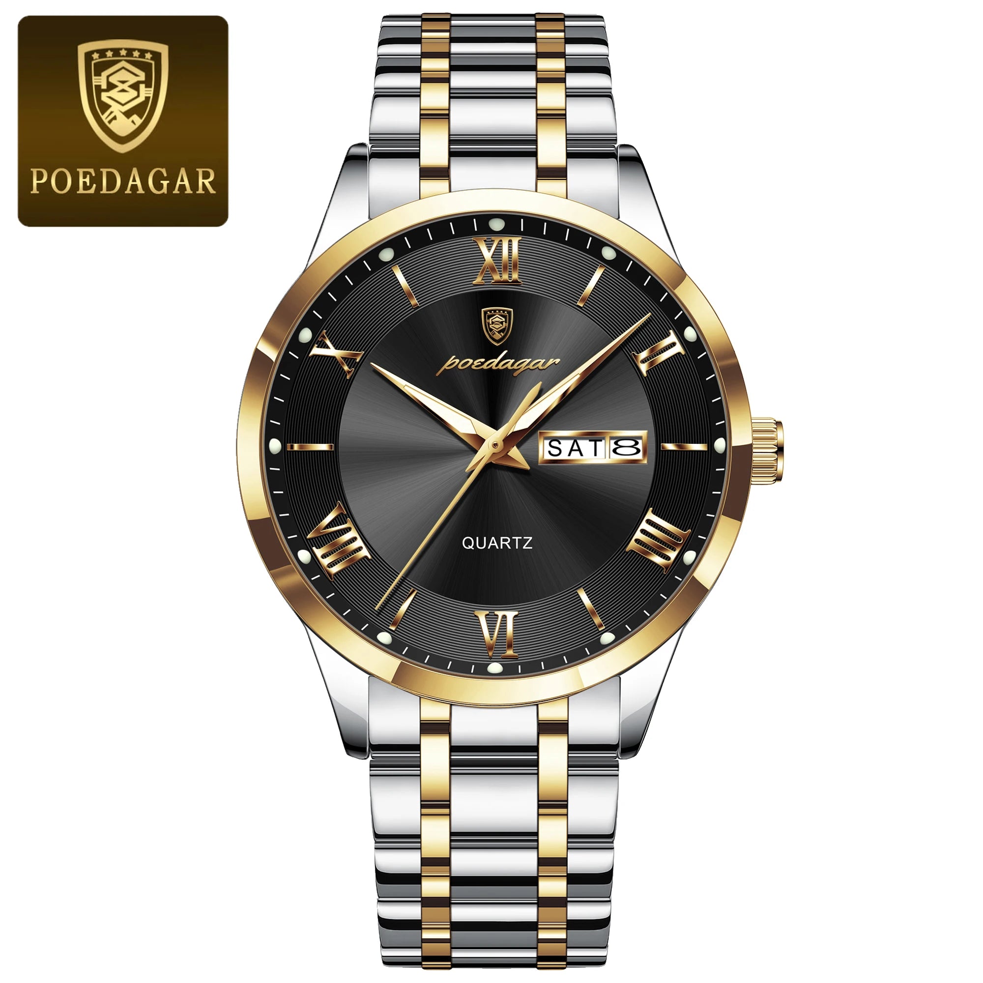 Roman Numeral Full Calendar Watch – Luminous Dial with Hidden Clasp Bracelet