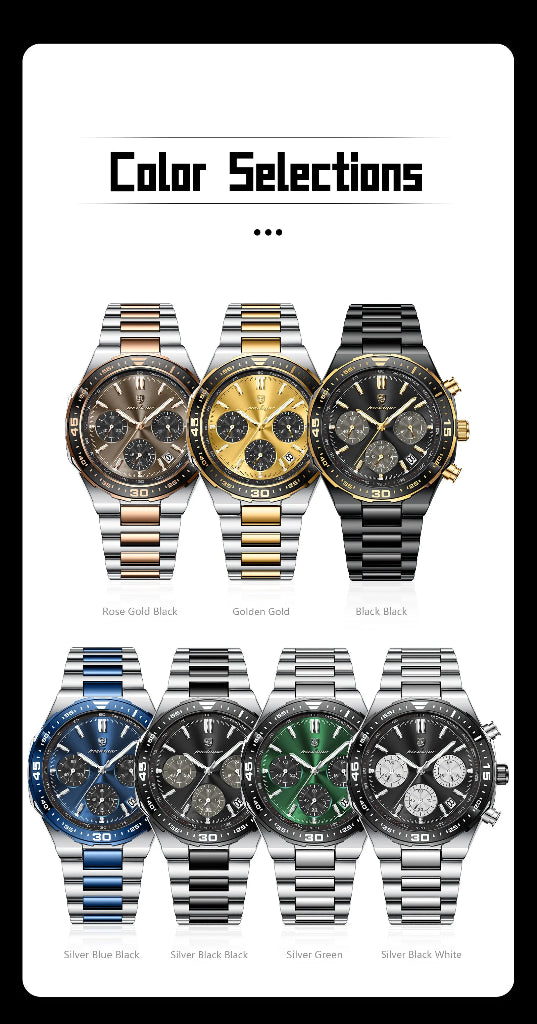 Business Chronograph Watch – Stainless Steel, Luminous Dial, Date Display