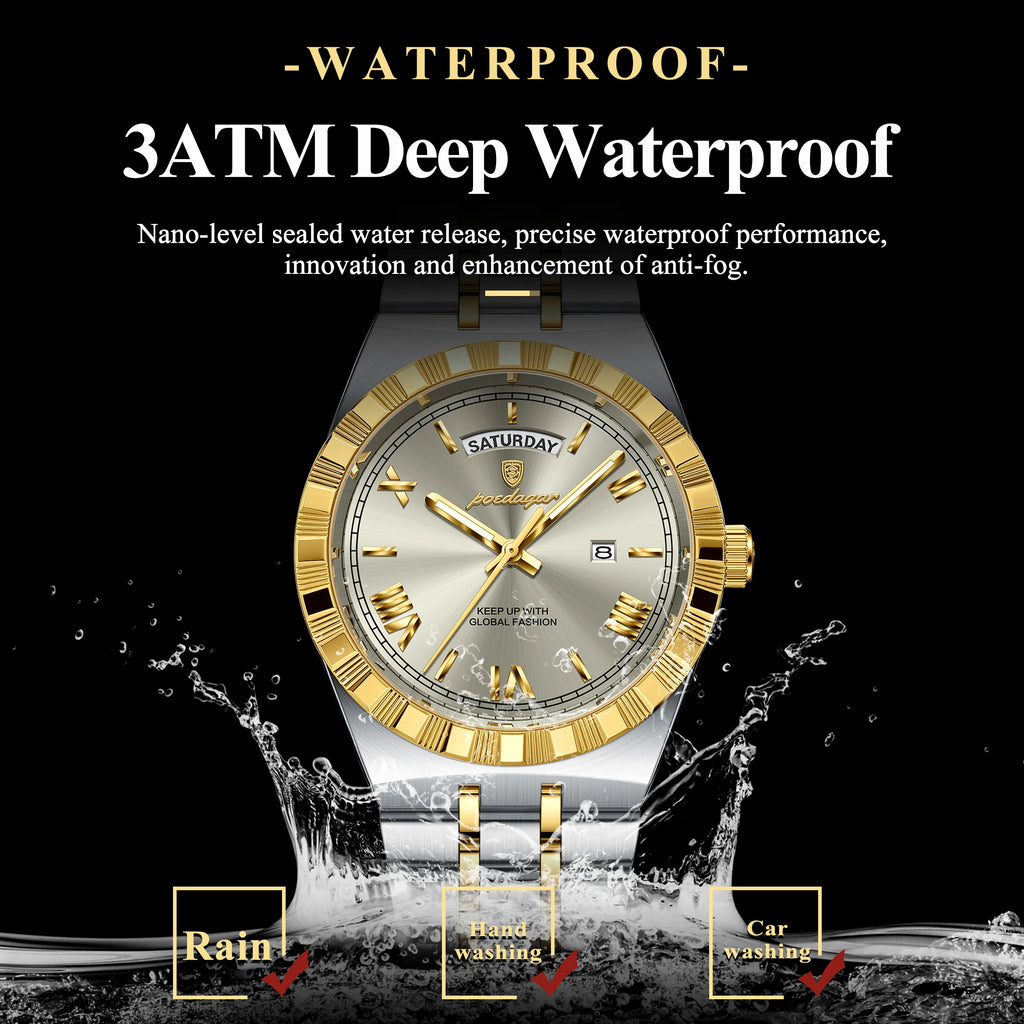 Luxury Business Chronograph – Day, Date, Luminous Dial, Steel Bracelet