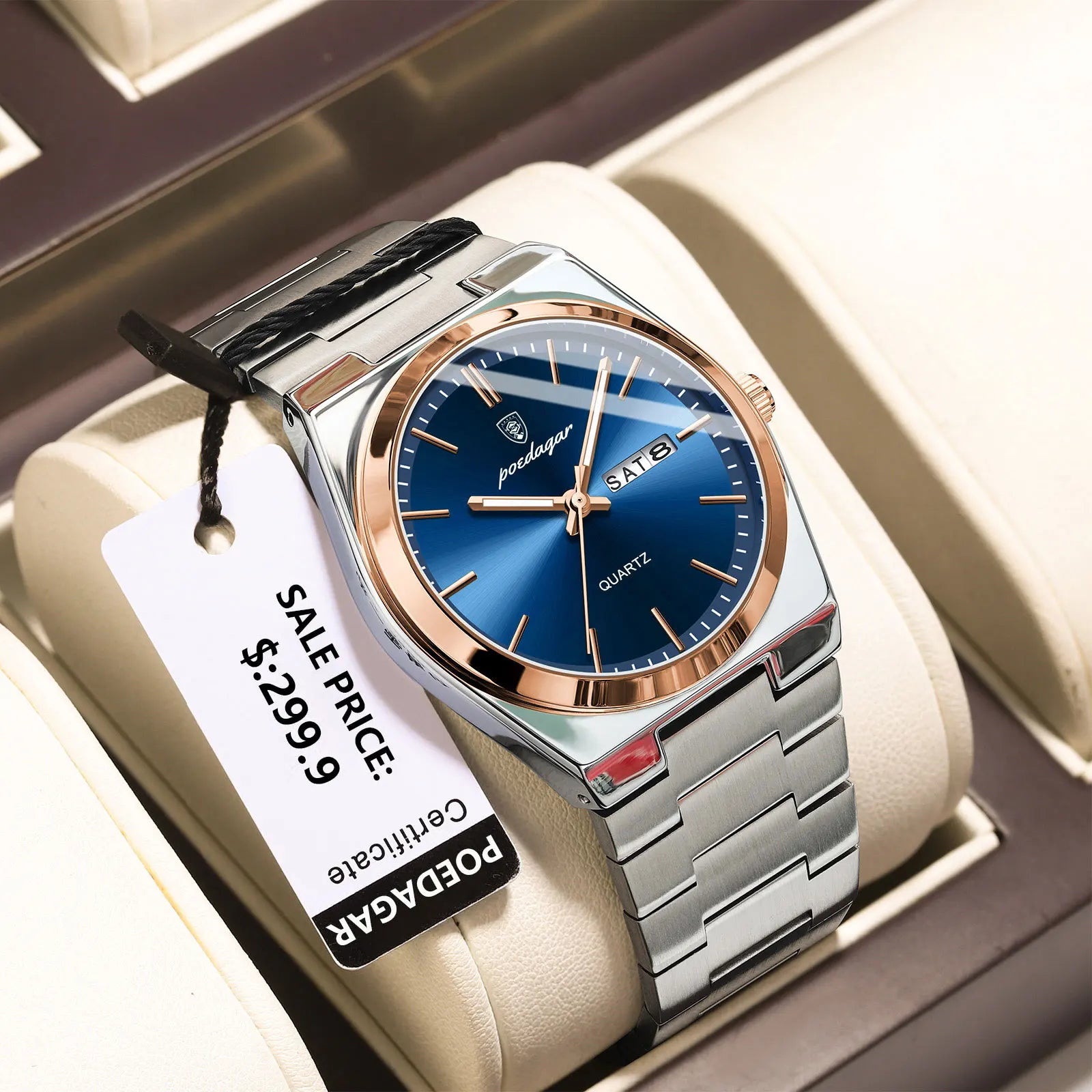 Full Calendar Sport Watch – Luminous Dial with Hidden Clasp Bracelet