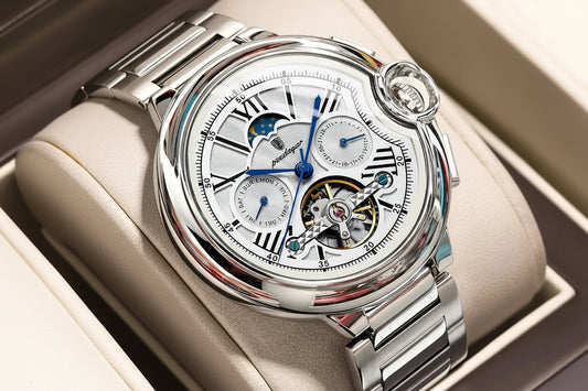 Automatic Skeleton Watch – Tourbillon Style with Moon Phase & Full Calendar