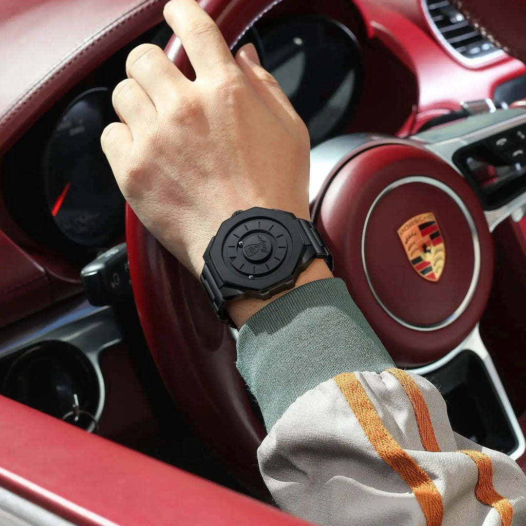 Sculpted Irregular Sport Watch – Large Numberless Dial with Hidden Clasp Bracelet