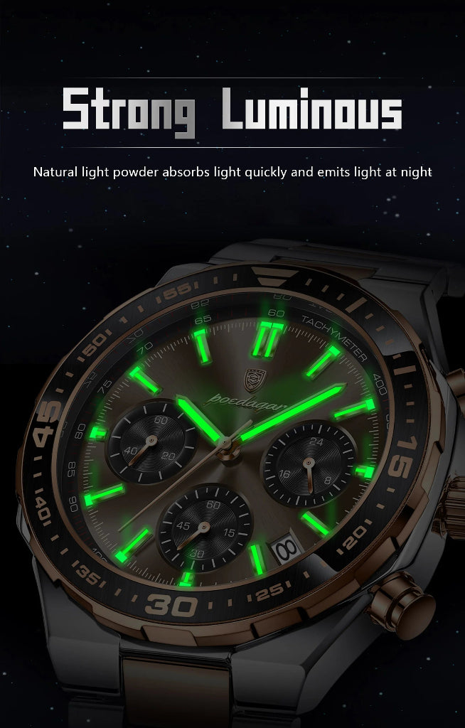 Business Chronograph Watch – Stainless Steel, Luminous Dial, Date Display