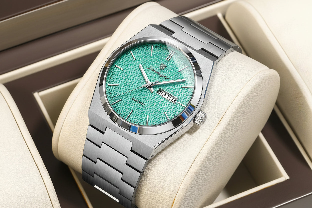 Full Calendar Stainless Steel Watch – Luminous Dial with Hidden Clasp Bracelet