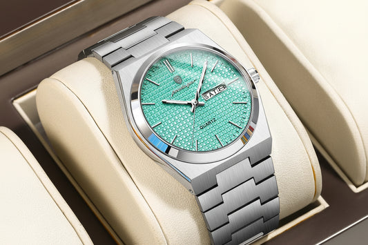 Full Calendar Stainless Steel Watch – Luminous Dial with Hidden Clasp Bracelet