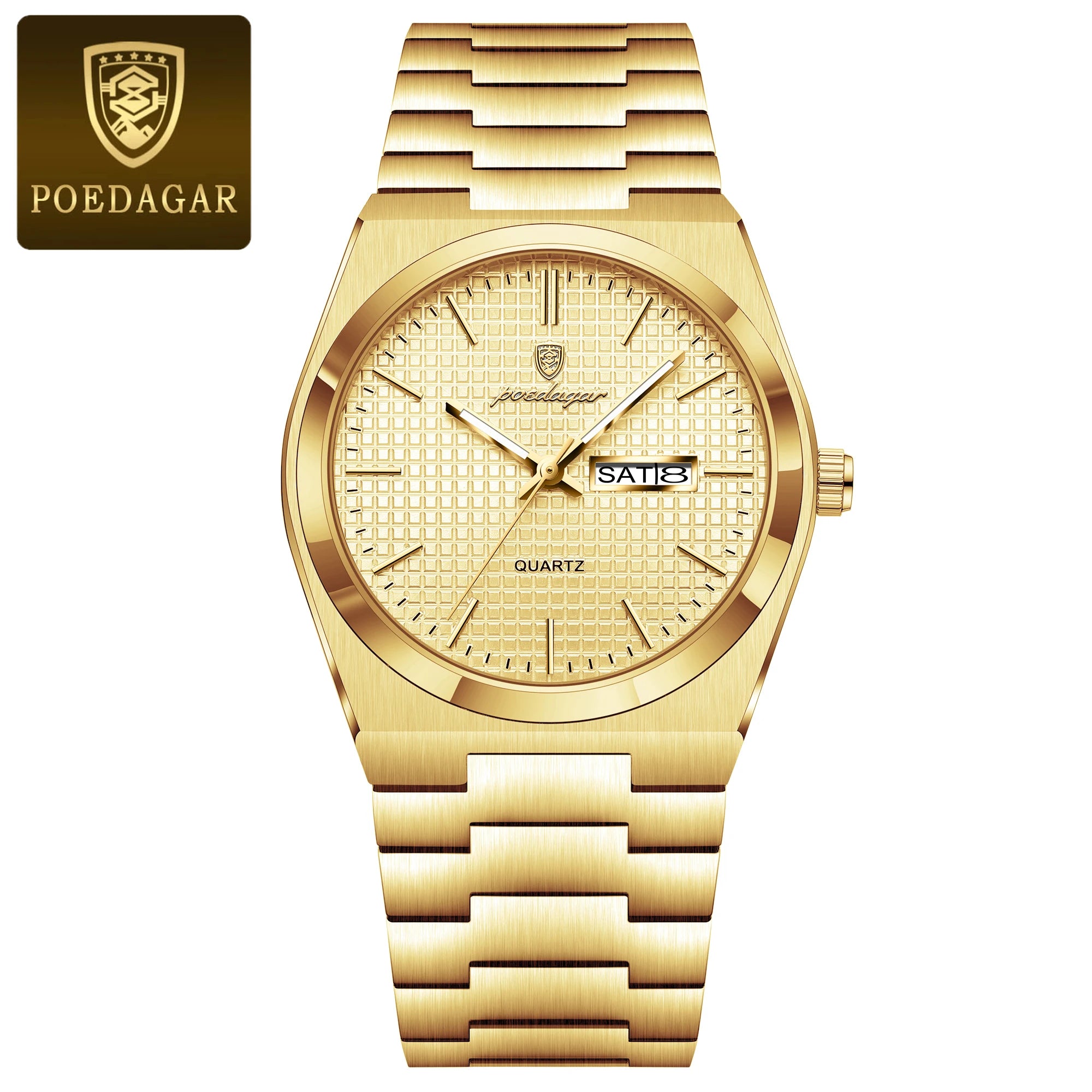 Full Calendar Stainless Steel Watch – Luminous Dial with Hidden Clasp Bracelet