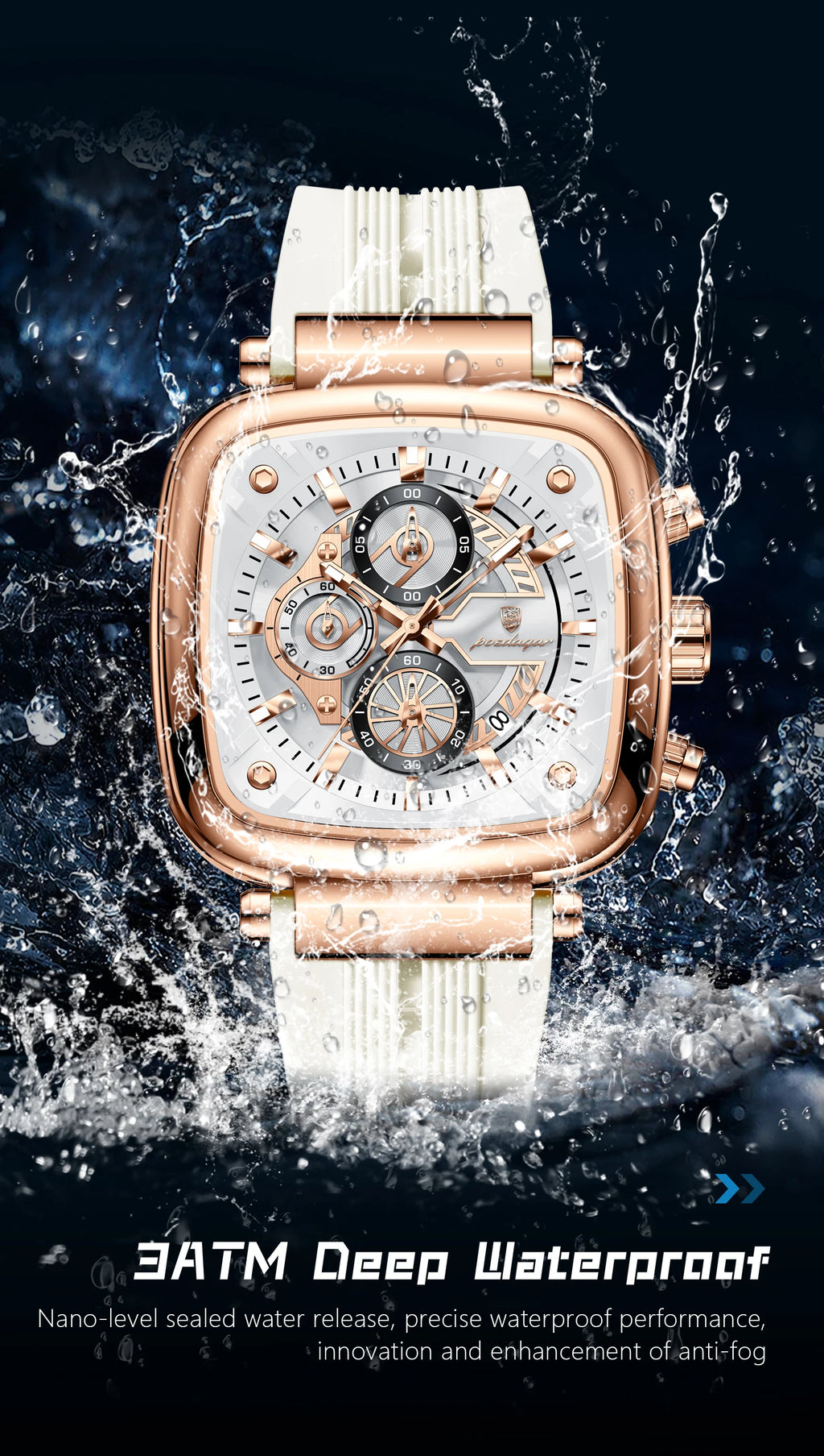 Square Chronograph Sport Watch – Luminous Dial with Silicone Strap & Date