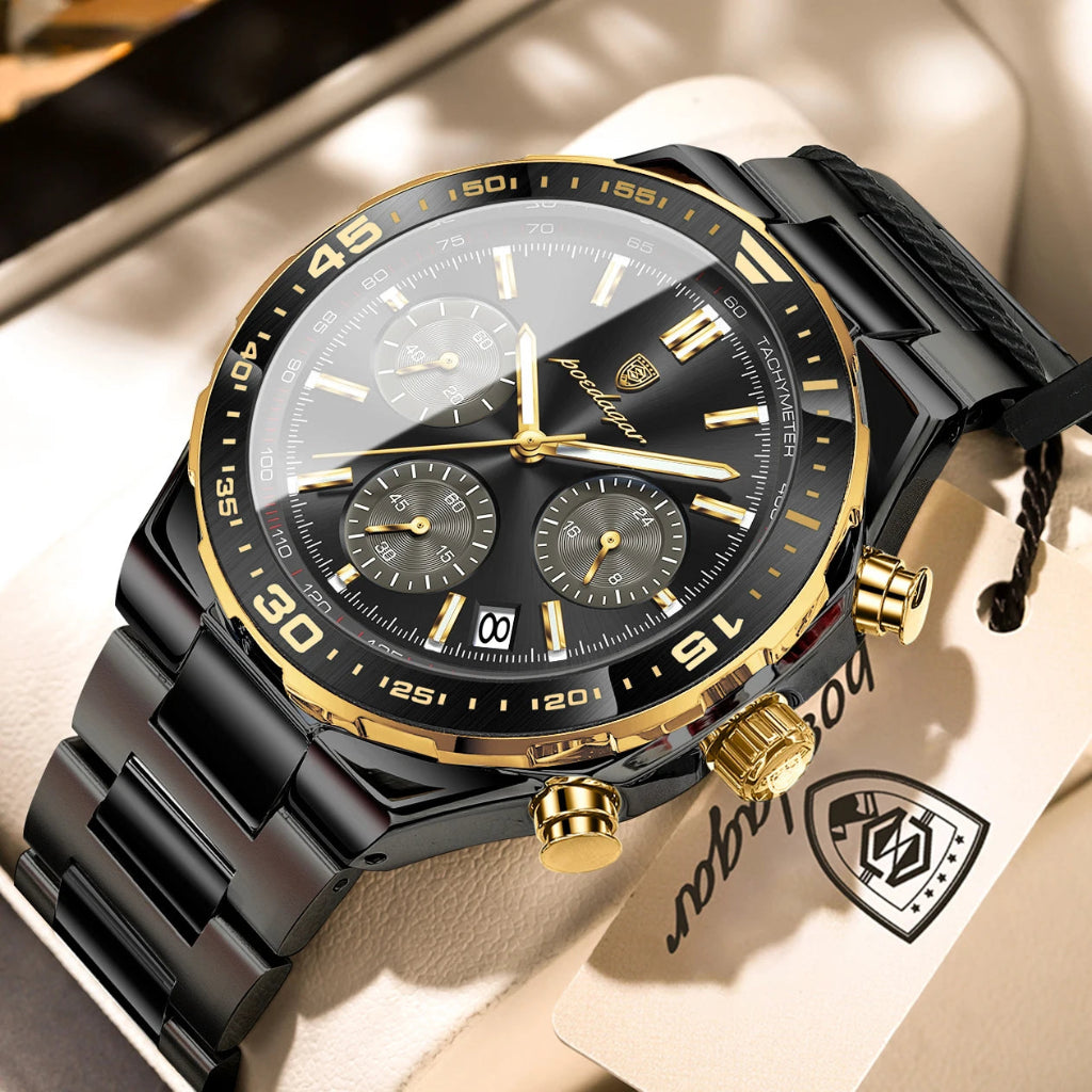 Business Chronograph Watch – Stainless Steel, Luminous Dial, Date Display