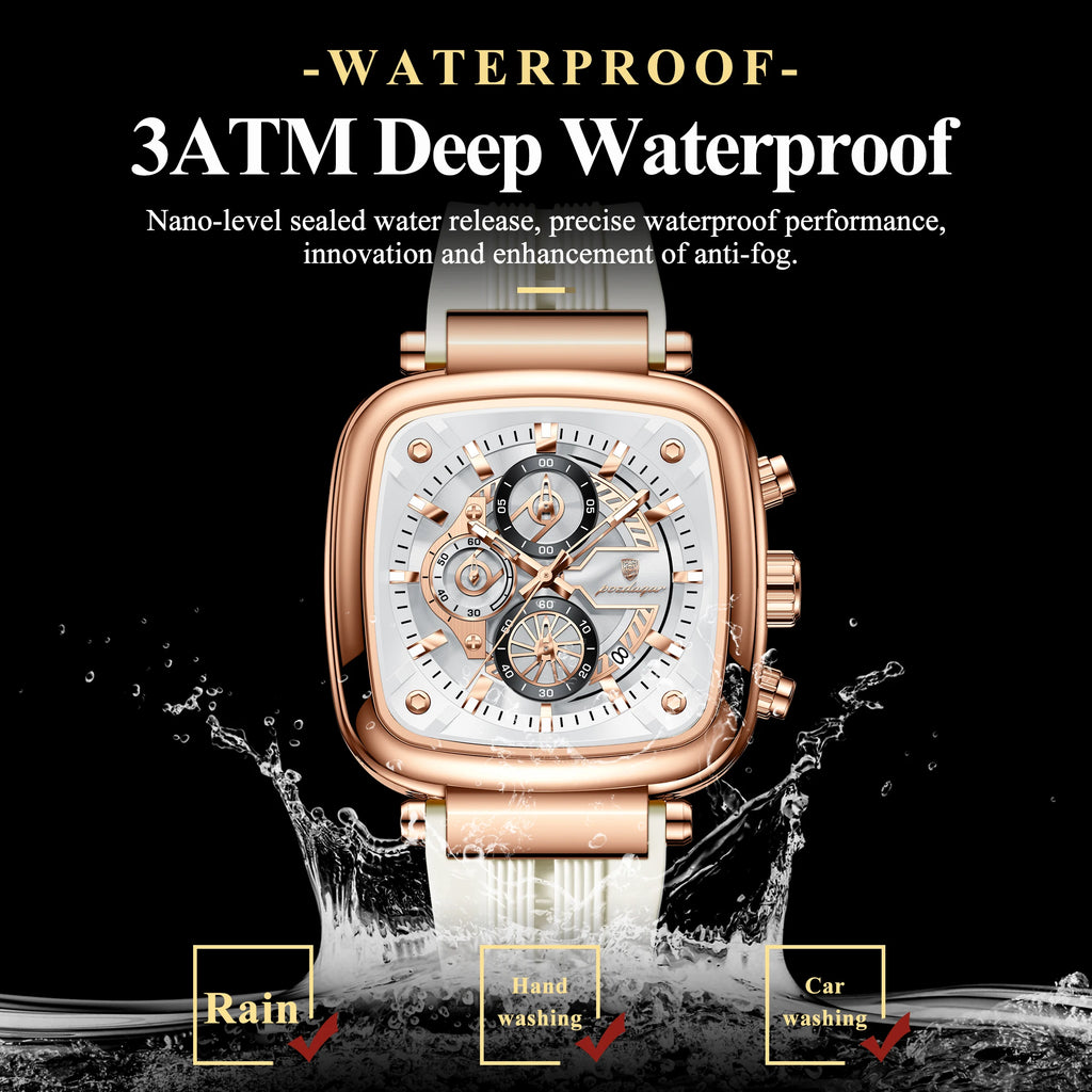 Square Chronograph Sport Watch – Luminous Dial with Silicone Strap & Date