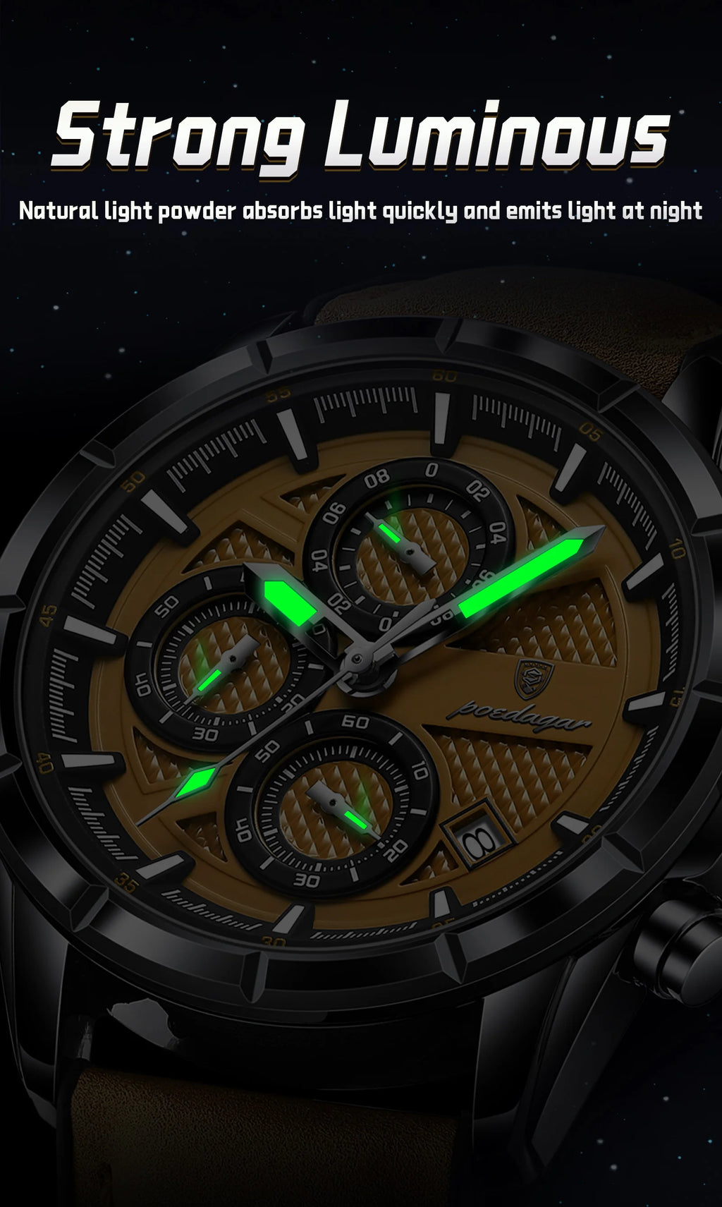 Large Chronograph Watch – Arabic Dial with Leather Strap & Date