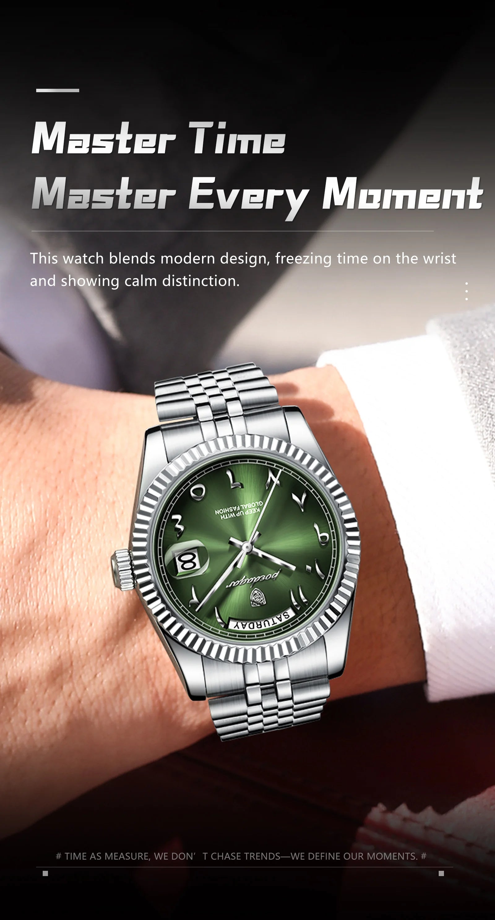 Full Calendar Slim Watch – Date & Week Display with Hidden Clasp Bracelet