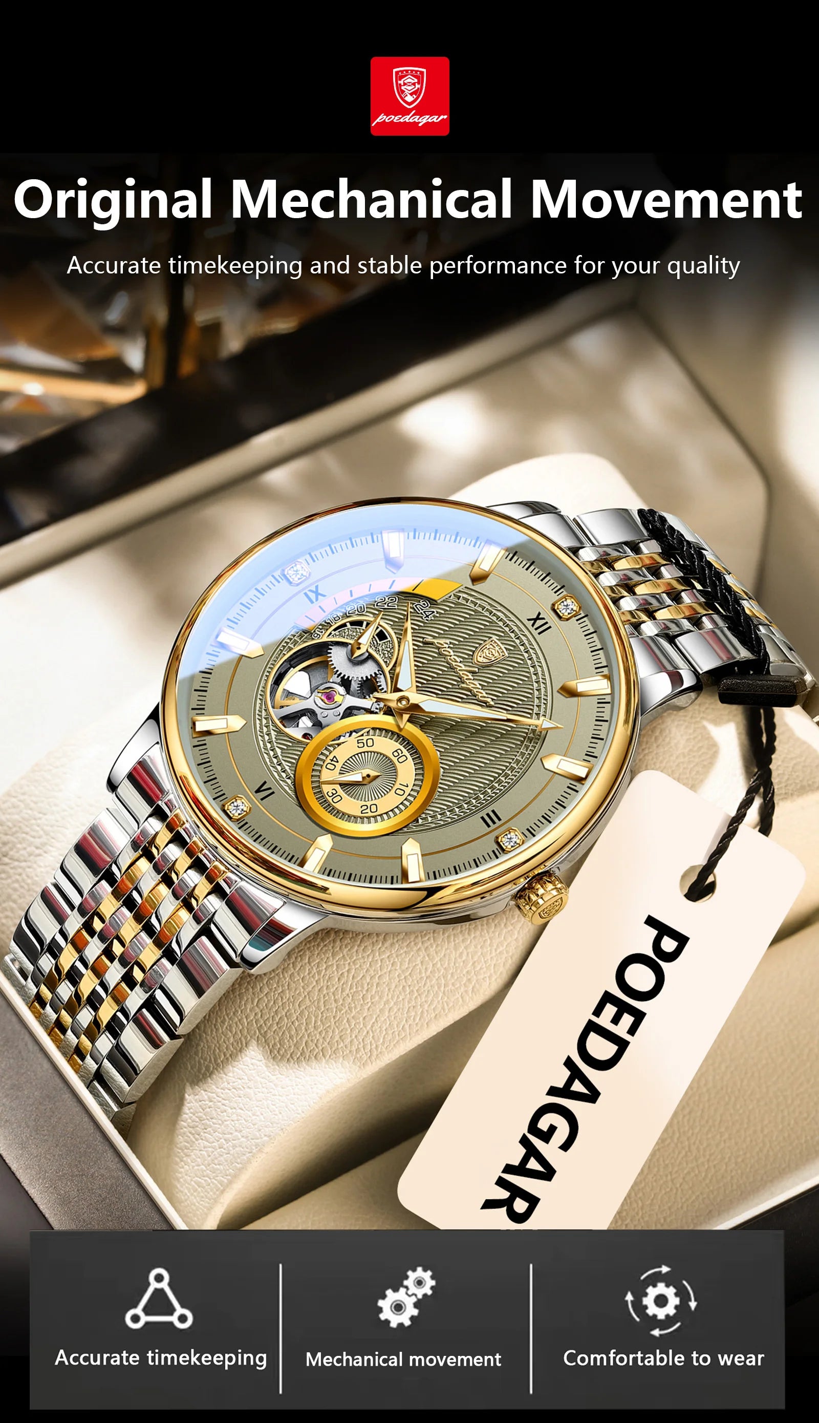 Automatic Skeleton Watch – Luminous Tourbillon Style with Sapphire Crystal