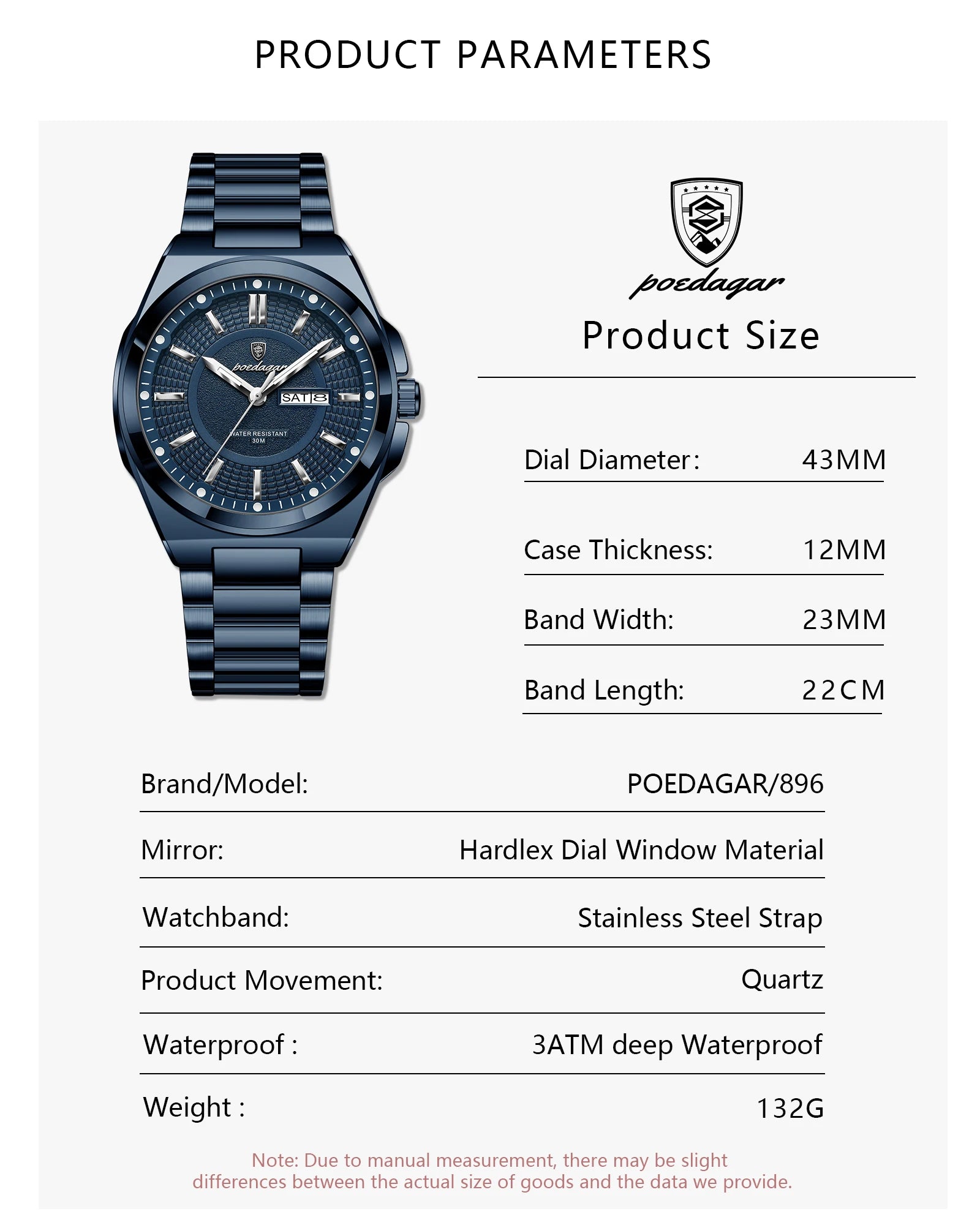 Full Calendar Sport Watch – Luminous Dial with Hidden Clasp Bracelet