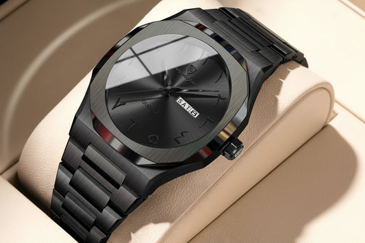 Irregular Shape Full Calendar Watch – Date & Week Display with Hidden Clasp