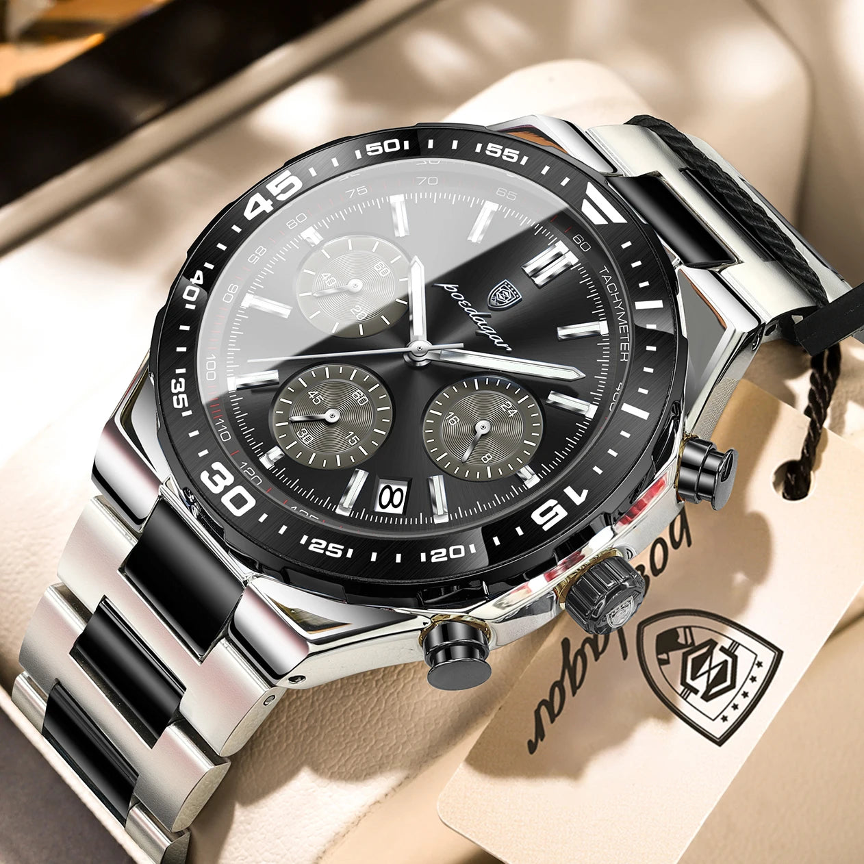 Business Chronograph Watch – Stainless Steel, Luminous Dial, Date Display
