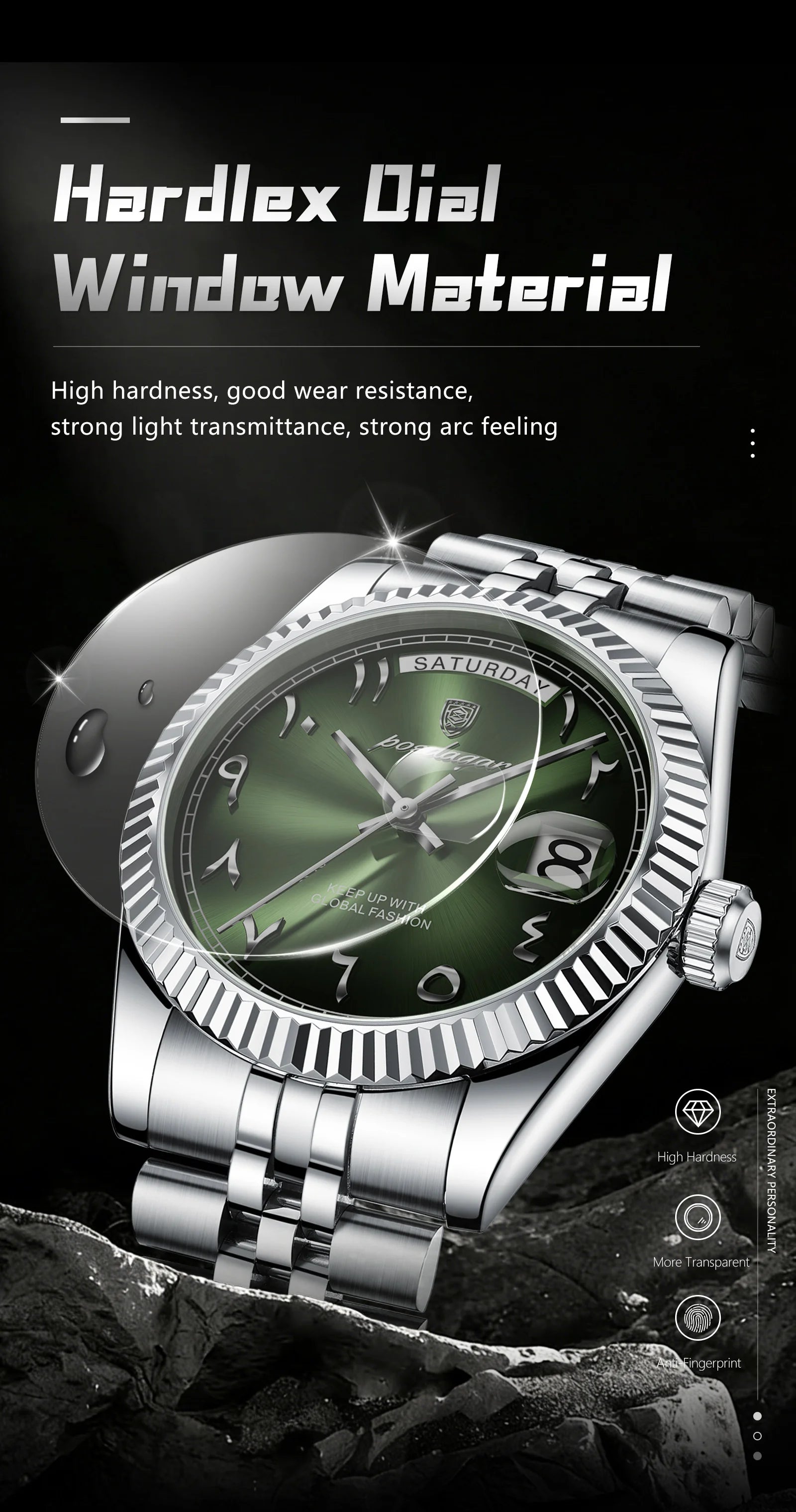 Full Calendar Slim Watch – Date & Week Display with Hidden Clasp Bracelet